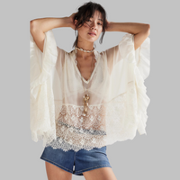 LEONA™ - Classy V-Neck Batwing Sleeve Cover-Up Top - White