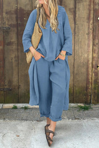 Carolyn™ Chic and Comfortable Set | Coordinated Top and Relaxed-Fit Bottoms - Sky Blue