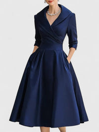 Yan | Elegant Midi Dress - Navy