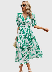 Merlin™ | Flattering Floral Midi Dress - Green