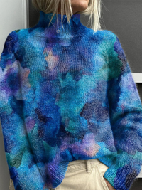 Patsy | Abstract Watercolour Floral Knit Turtleneck Sweater - Multicolour