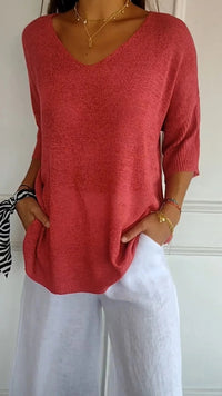 LAUREN™ | Women Casual V-Neck Top - Red