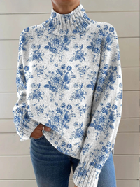 Ethel | Artistic floral print turtleneck sweater - Multicolour