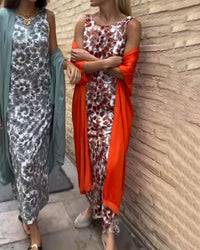 Veronica™ Elegant Two-Piece Set | Flowing Maxi Dress and Lightweight Jacket - Red