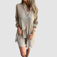 Gennie™ Stylish Two Piece Set | Cropped Blazer and Pencil Skirt - Beige