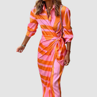 Cecilia™ Elegant Striped Dress - Orange & Pink