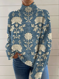 Lucie | Vintage floral crochet turtleneck sweater - Blue