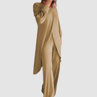 Laine™ Elegant 2-Piece Set | Longline Top and Comfortable Trousers - Khaki