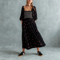 Moira™| Comfy Floral Lantern Sleeve Square Neck Maxi Dress - Black