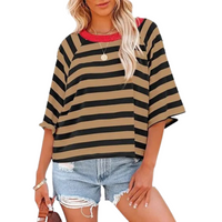 MAOSIE™ | Trendy Loose Fit Summer Crewneck Top - Brown background with Black stripes