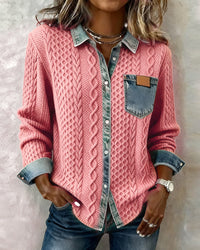Jane | Soft Denim Patchwork Shirt - Pink