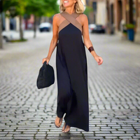 Iyana™ | Elegant Cross Neck Summer Maxi Dress - Black and Brown