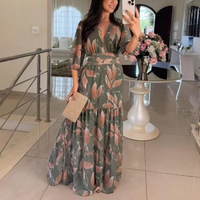 Bell™| Elegant V-Neck Puff Sleeve Maxi Dress - Green
