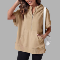EMERLINDA™ – Relaxed Oversized Half-Zip Summer Hoodie - Khaki