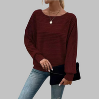 PERLITA™ - Casual Round Neck Long-Sleeve Top - Claret