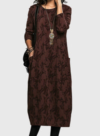Victoria | Casual Round-Neck Dress - Wine Red
