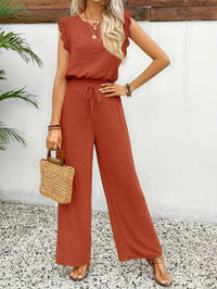 Zella™ Elegant Two-Piece Set | Lace-Trimmed Top and Wide-Leg Trousers - Red