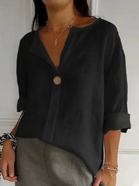 NAYLA™ - Casual V-Neck Blouse - Black