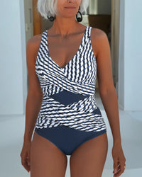 Ashley™ | Swimsuit with Cross Over Design for Resort Casual Wear - Navy Blue