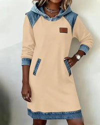Lunariae – Casual Winter Hoodie Dress - Beige