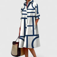 Charlene | Sophisticated Midi Dress - White - Blue