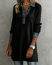 Top with Collar and Contrast Color Insert - Black
