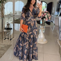 Bell™| Elegant V-Neck Puff Sleeve Maxi Dress - Blue