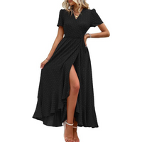 Marjorie™ | Cozy Summer Wrap Ruffle Hem Split Maxi Dress - Black