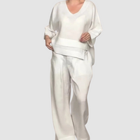 Vina™ Relaxed 2-Piece Set | Asymmetrical Top and Wide-Leg Pants - White