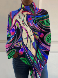 Marilyn | Retro abstract nude print turtleneck sweater - Multicolour