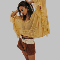 LEONA™ - Classy V-Neck Batwing Sleeve Cover-Up Top - Yellow