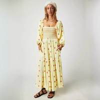 Moira™| Comfy Floral Lantern Sleeve Square Neck Maxi Dress - Light Yellow