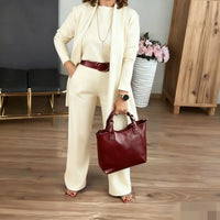 Elegant 3-Piece Set Including Long Cardigan, Top, and Pants - White
