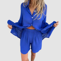 Gennie™ Stylish Two Piece Set | Cropped Blazer and Pencil Skirt - Blue