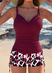 Gabby™ | Ribbed Tankini with Print Shorts - Burgundy