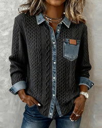 Jane | Soft Denim Patchwork Shirt - Dark Grey