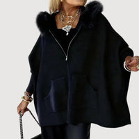 JENNA – HOODED CAPE COAT - Black