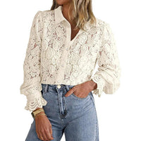 ILAW™ - Chic Long Sleeve Button Down Blouse - Apricot