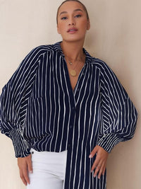 LIGAYA™ – Flowy Plus Size Casual Button-Up Top - Dark Blue