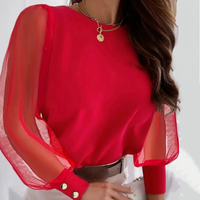 ELISE™ - Glamorous Mesh Sleeve Top - Classic Red