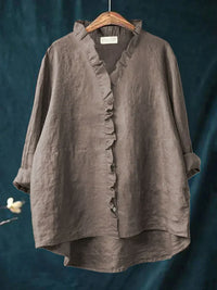 Geraldine | Ruffle Collar Shirt - Dark Grey