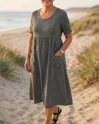 Brienne | Striped Midi Dress  Effortless Comfort, Everyday Confidence - Grey