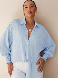 LIGAYA™ – Flowy Plus Size Casual Button-Up Top - Light Blue