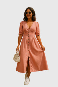 Jacqueline™ | Elegant Denim Dress - Pink
