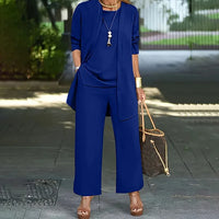 Laney™ Elegant Casual Three-Piece Set | Coordinated Top, Cardigan & Wide-Leg Trousers - Blue