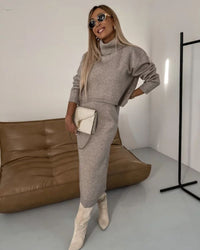 Darla™ Elegant Knit Set | Coordinated Knit Dress and Top - Beige