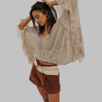 LEONA™ - Classy V-Neck Batwing Sleeve Cover-Up Top - Khaki