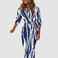 Cecilia™ Elegant Striped Dress - Dark Blue & White