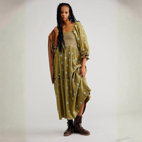 Moira™| Comfy Floral Lantern Sleeve Square Neck Maxi Dress - Green