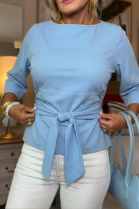 Edith | Stylish Bow Waist Top (1+1 Free – Add 2 to Your Cart to Receive Your Free Item) - Light Blue